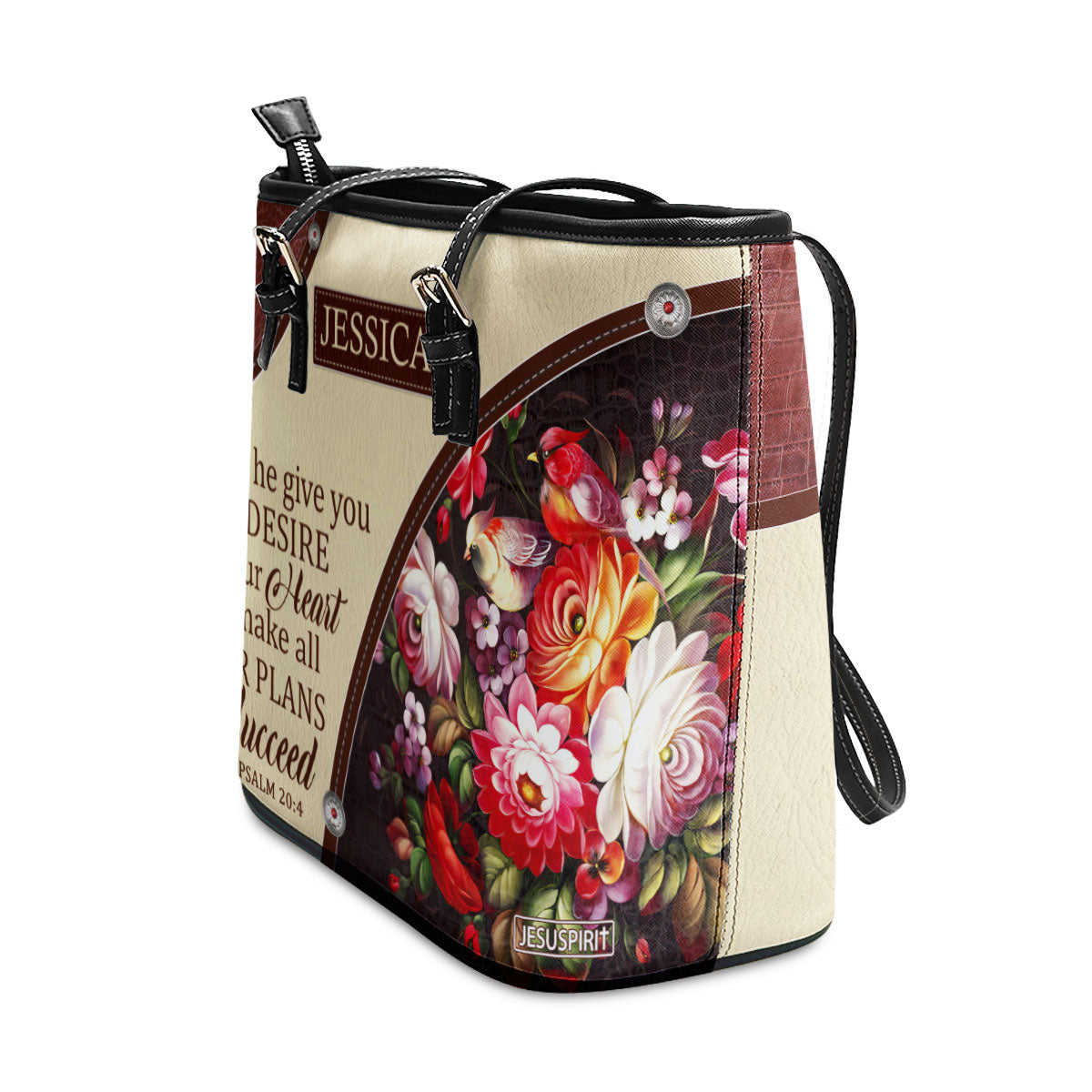 Special Personalized Large Leather Tote Bag - May He Make All Your Plans Succeed NUM308