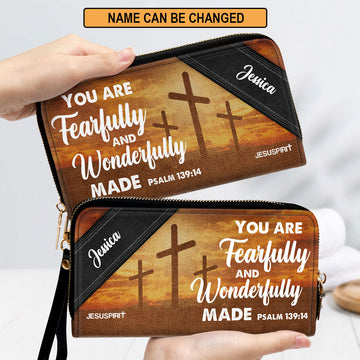 Jesuspirit | You Are Fearfully And Wonderfully Made | Psalm 139:14 | Personalized Cross Clutch Purse HN148