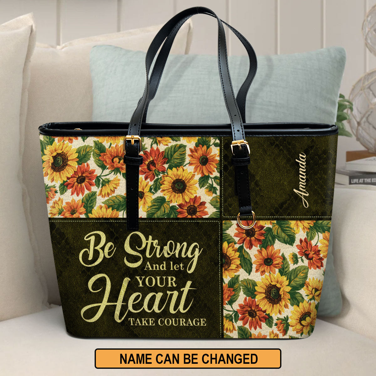 Jesuspirit | Psalm 31:24 | Personalized Large Leather Tote Bag | Be Strong And Let Your Heart Take Courage | Religious Gift For Her LLTBHN805