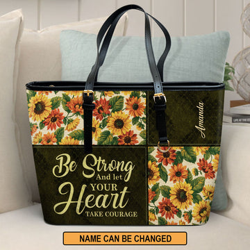 Jesuspirit | Psalm 31:24 | Personalized Large Leather Tote Bag | Be Strong And Let Your Heart Take Courage | Religious Gift For Her LLTBHN805