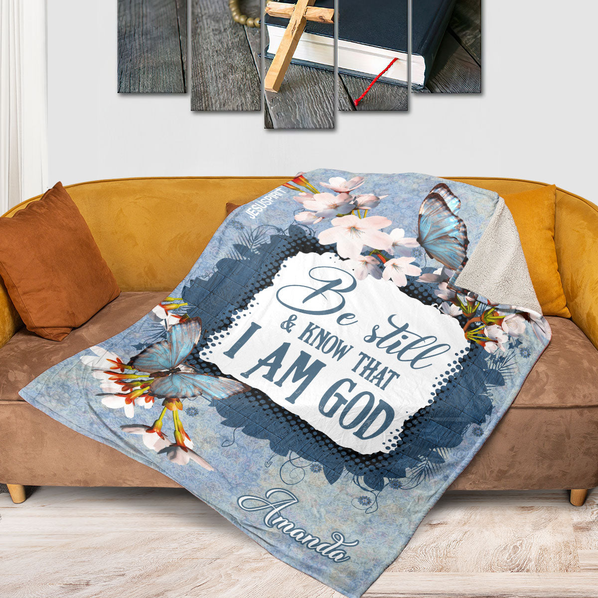 Jesuspirit | Psalm 46:10 | Be Still And Know That I Am God | Lily And Butterfly | Personalized Fleece Blanket FBHN627