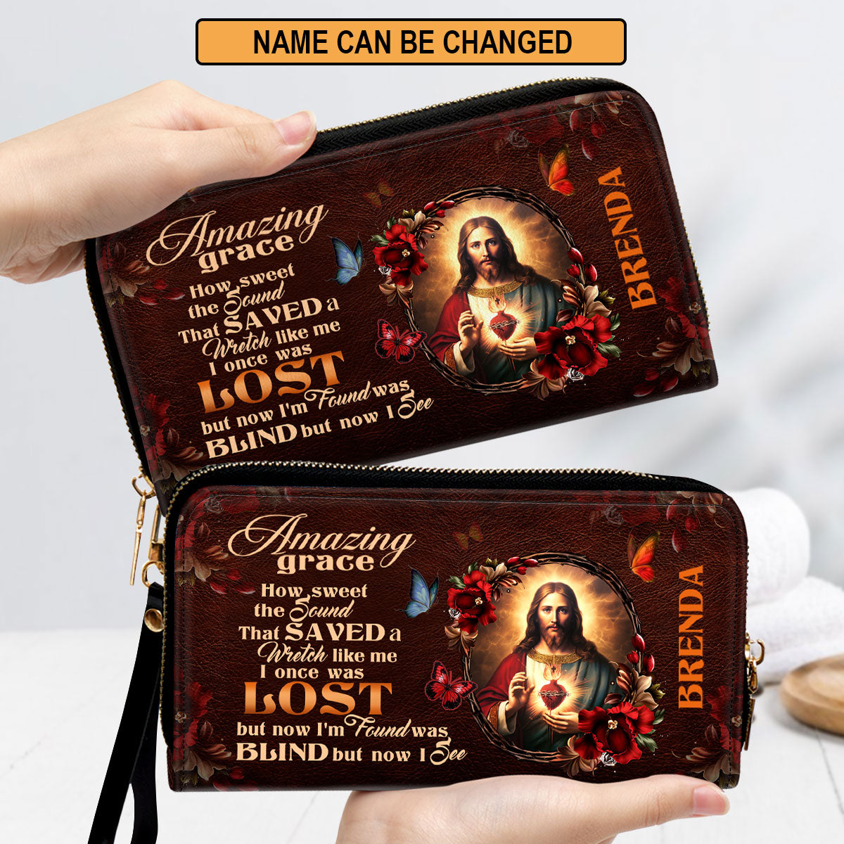 Jesuspirit | Butterfly And Flowers | Beautiful Personalized Leather Clutch Purse For Women |  Amazing Grace CPM740