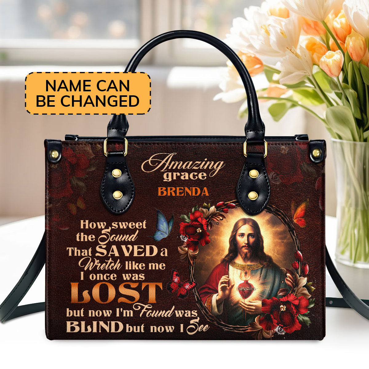 Jesuspirit | Personalized Leather Handbag With Zipper | Jesus Amazing Grace LHBM740
