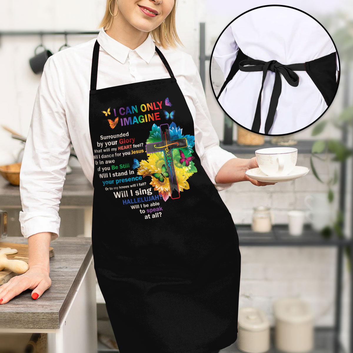 Jesuspirit Apron With Adjustable Neck Strap | Thoughtful Gift For Christians | I Can Only Imagine | Butterfly And Faith Cross HN157