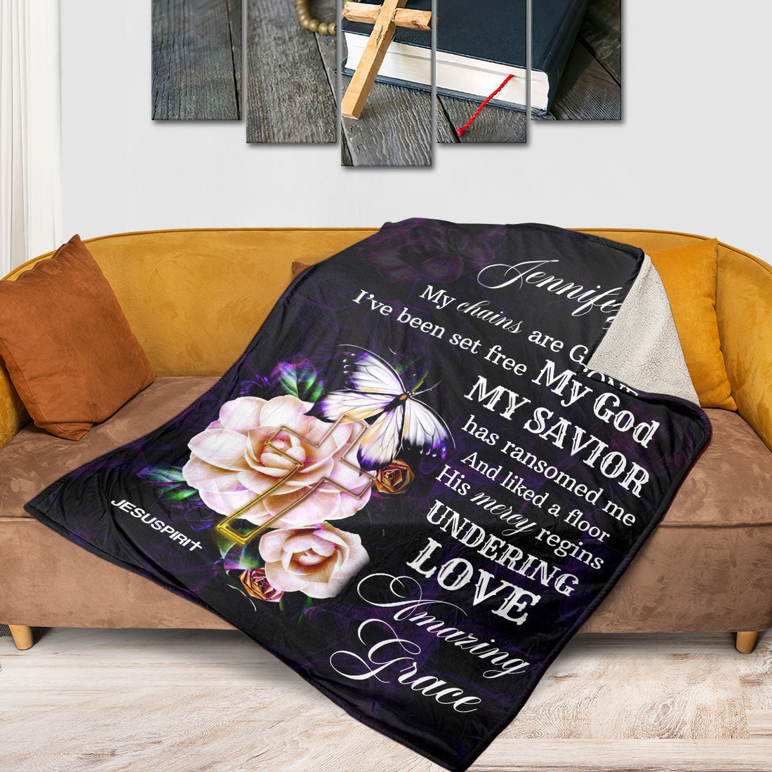 Jesuspirit | My God My Savior | Meaningful Personalized Fleece Blanket | Rose And Cross FBHN620