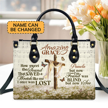 Jesuspirit | Personalized Leather Handbag With Zipper | Amazing Grace LHBM739