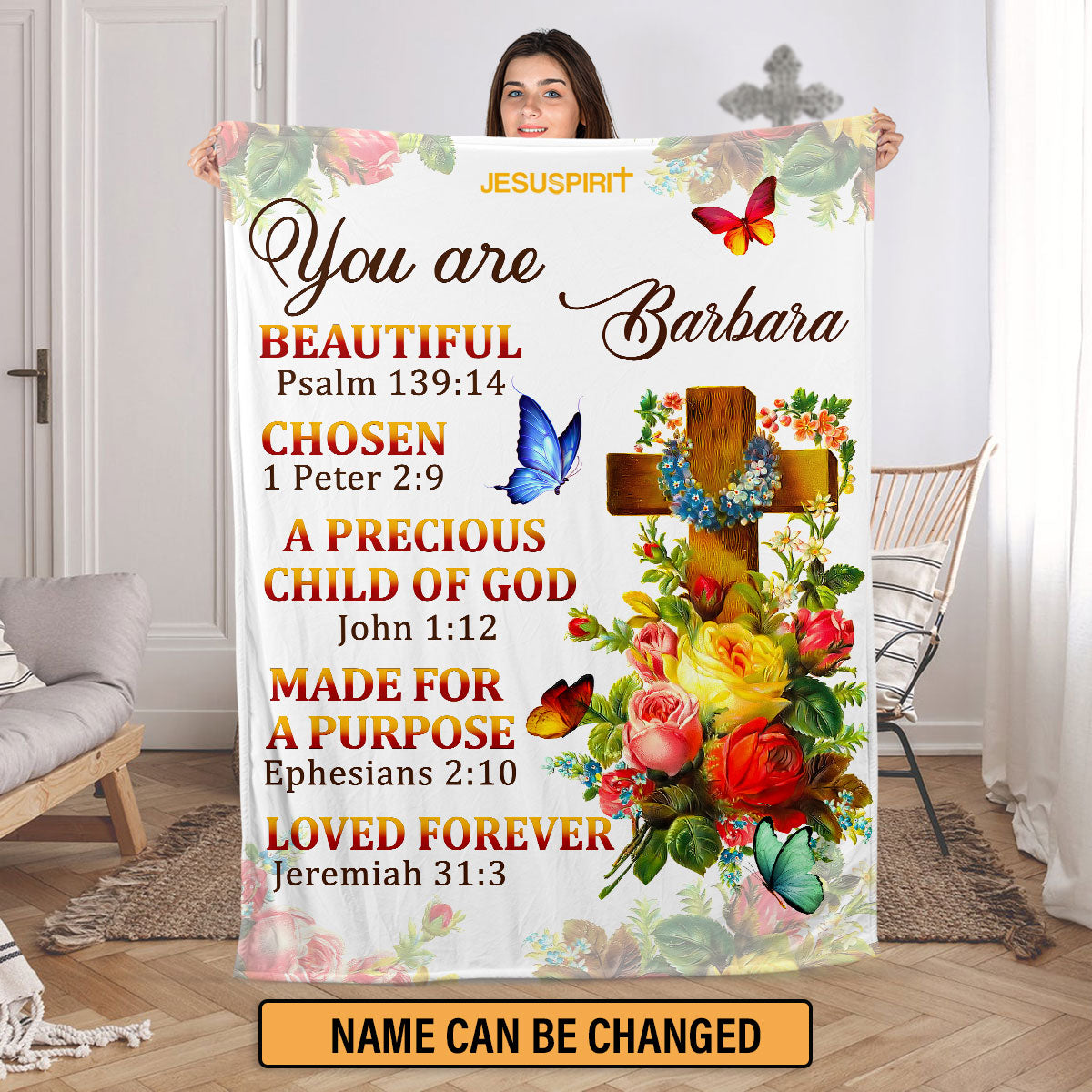 Jesuspirit | Gorgeous Personalized Fleece Blanket | A Precious Child Of God | Roses And Cross FBM705