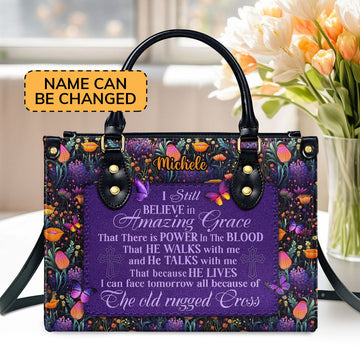 Jesuspirit | Personalized Leather Handbag With Zipper | I Still Believe In Amazing Grace LHBM743
