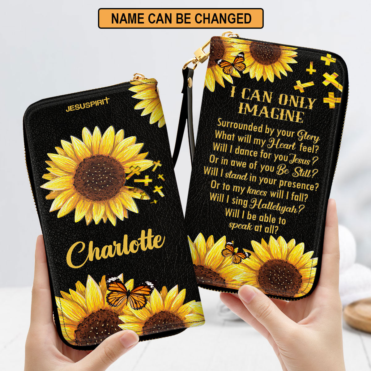 Jesuspirit | Personalized Sunflower Leather Clutch Purse | Christian Gifts For Religious Women | I Can Only Imagine CPHN153B