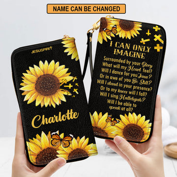 Jesuspirit | Personalized Sunflower Leather Clutch Purse | Christian Gifts For Religious Women | I Can Only Imagine CPHN153B