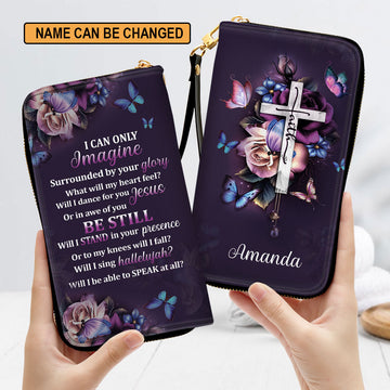 Jesuspirit | Meaningful Gifts For Christian Women | Personalized Purple Zippered Leather Clutch Purse | I Can Only Imagine HH175H