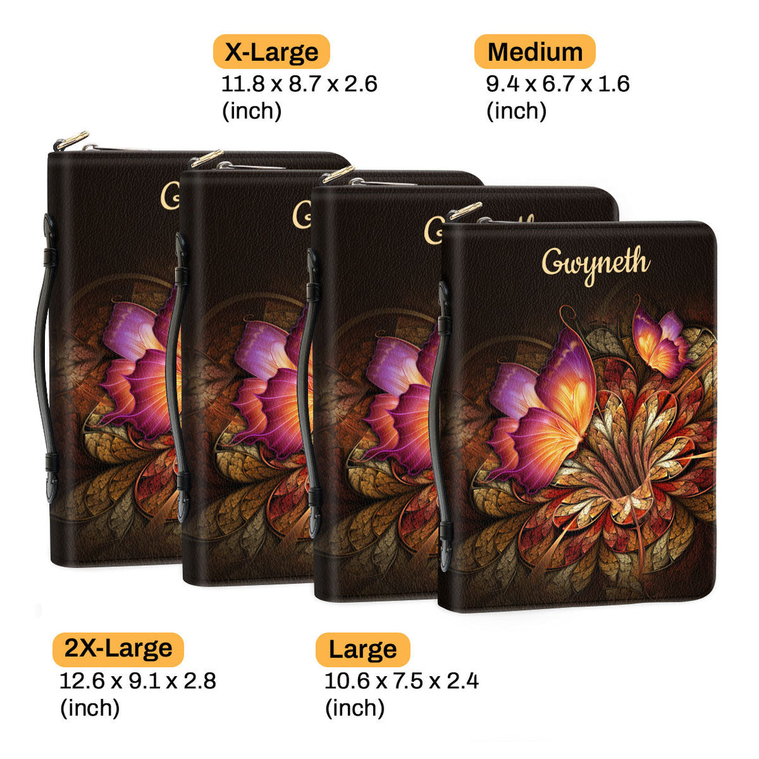 Jesuspirit | Personalized Zippered Bible Cover With Handle | Psalm 34:1 | Flower & Butterfly | I Will Bless The Lord At All Times BCH605