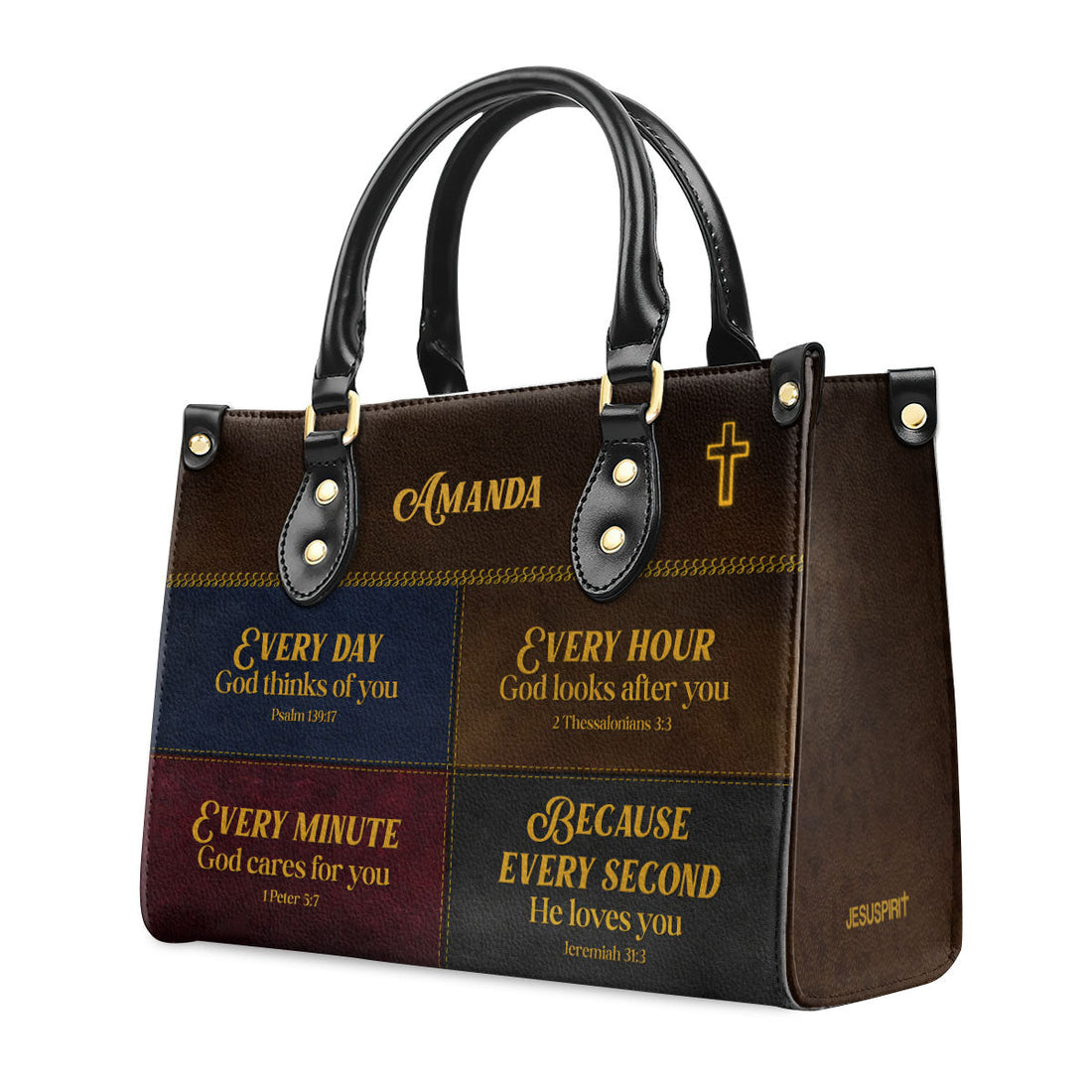 Jesuspirit | Personalized Leather Handbag With Handle | Everyday God Thinks Of You | Meaningful Spiritual Gifts For Christian Woman LHBHN655
