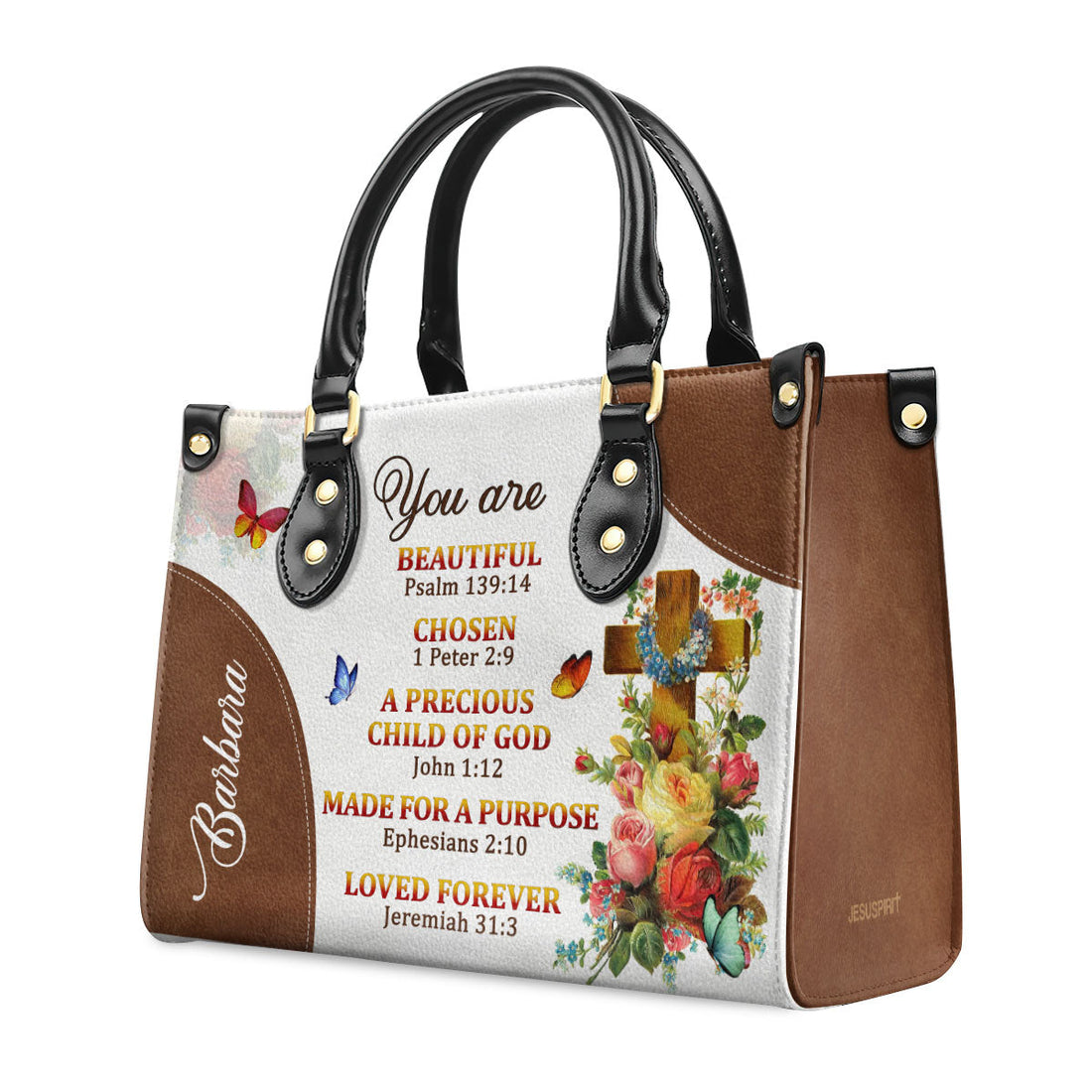 Jesuspirit | A Precious Child Of God | Unique Personalized Leather Handbag For Women | Roses And Cross LHBM705