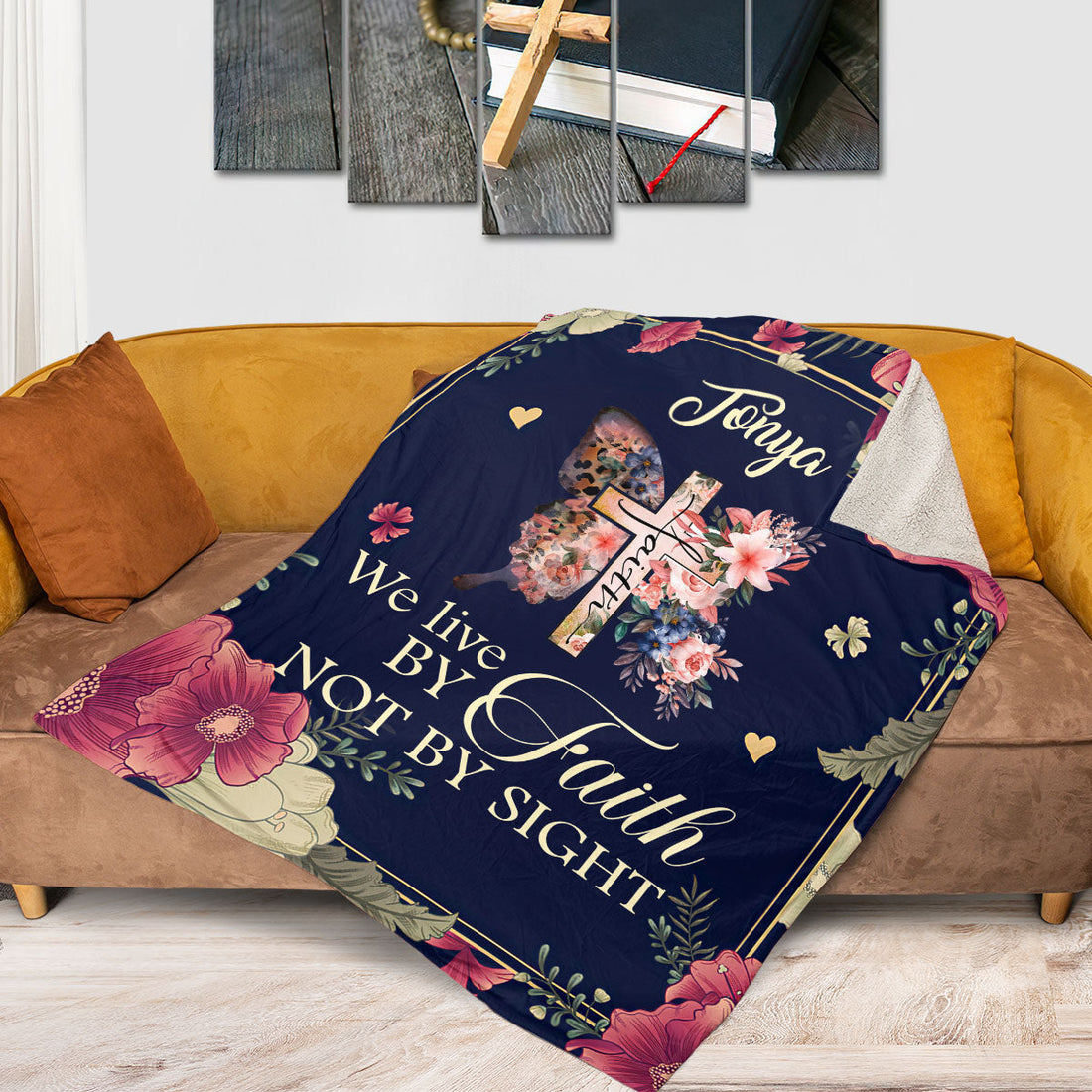 Jesuspirit Fleece Blanket | We Live By Faith, Not By Sight | Cross And Butterfly | 2 Corinthians 5:7 FBM647