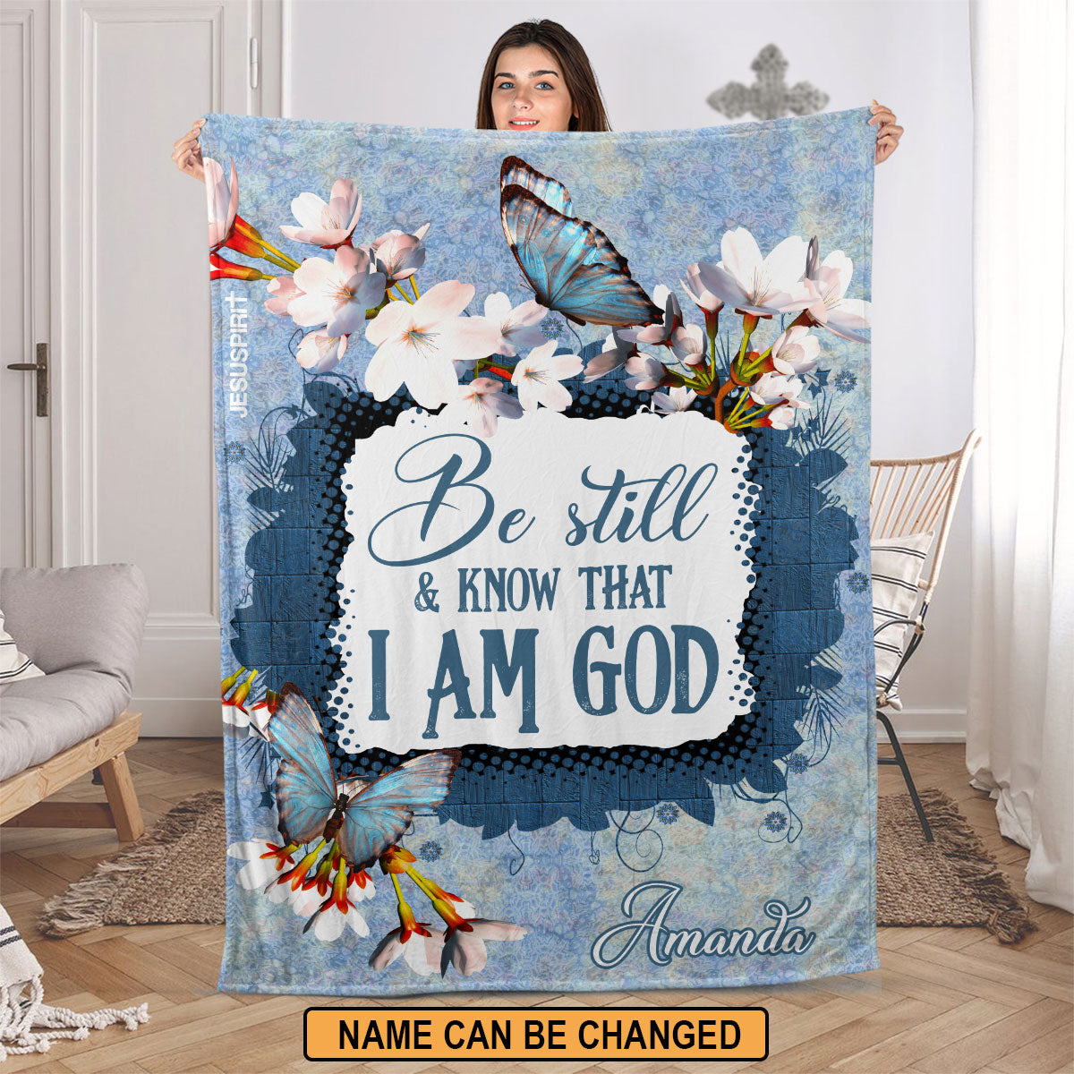 Jesuspirit | Psalm 46:10 | Be Still And Know That I Am God | Lily And Butterfly | Personalized Fleece Blanket FBHN627