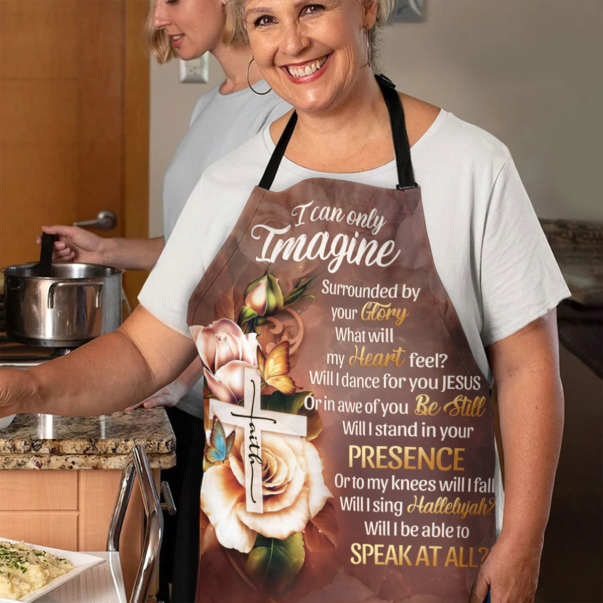 Jesuspirit | Faith Cross And Roses | I Can Only Imagine | Unique Gift For Christians | Apron With Tie Back Closure HN122
