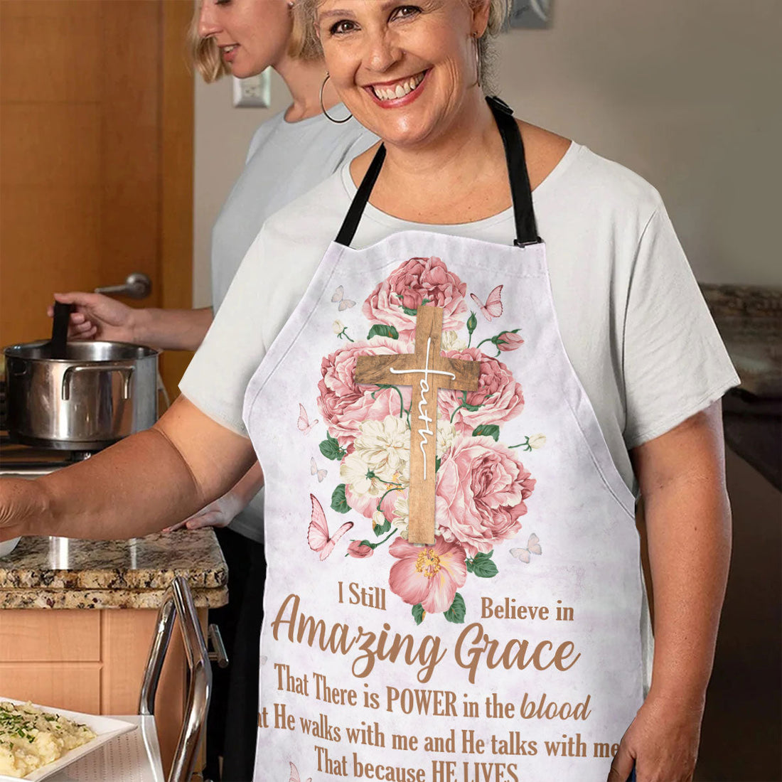Jesuspirit | Apron With Neck Strap | Flower And Cross | I Still Believe In Amazing Grace A15
