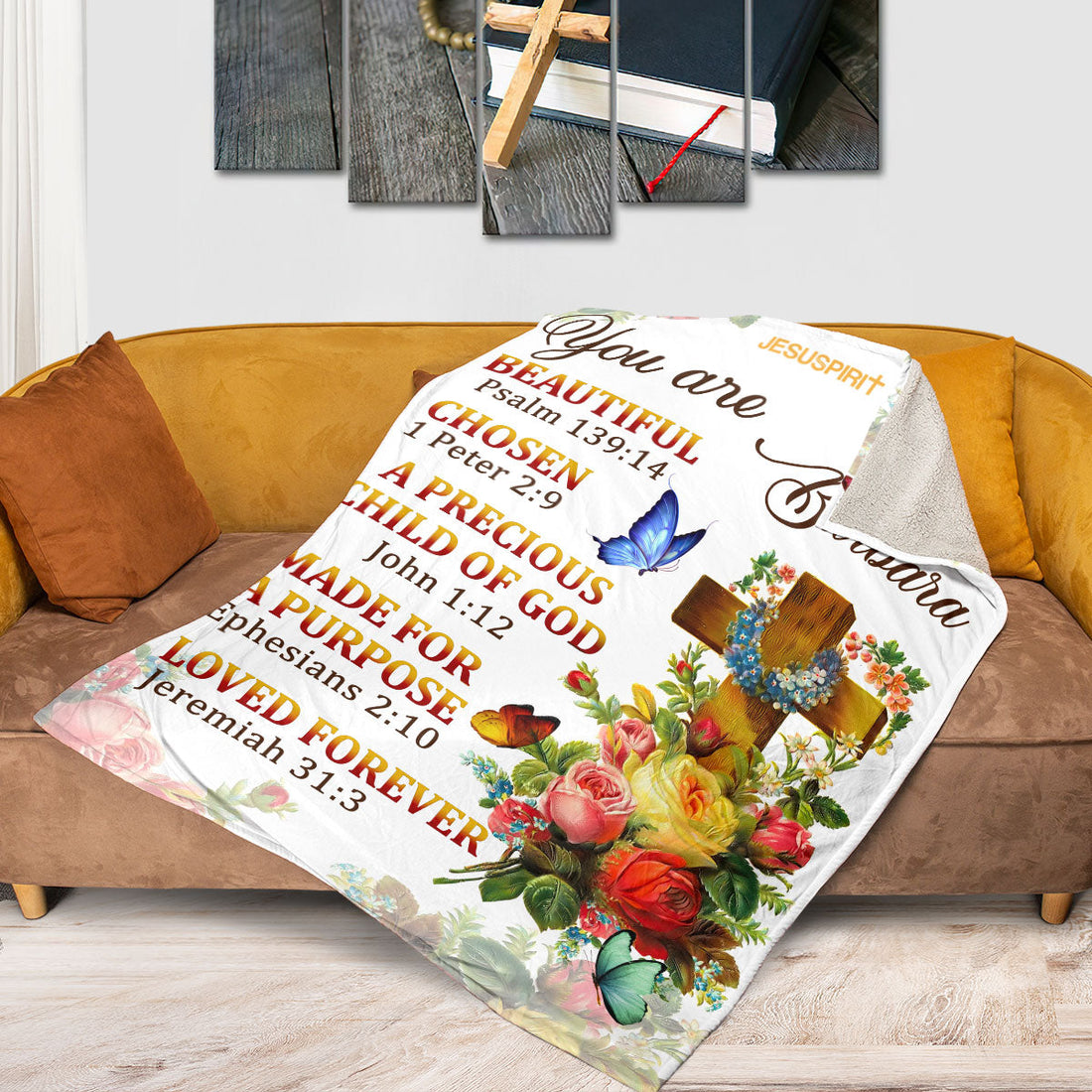 Jesuspirit | Gorgeous Personalized Fleece Blanket | A Precious Child Of God | Roses And Cross FBM705