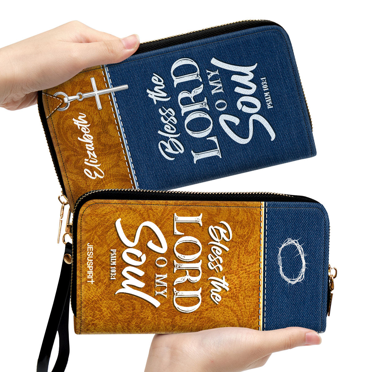 Jesuspirit | Personalized Leather Clutch Purse | Spiritual Gifts For Christian Women | Psalm 103:1 | Bless The Lord O My Soul CPHN675
