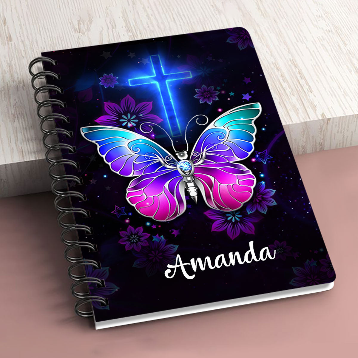 Jesuspirit | Cross And Butterfly | 1 Corinthians 16:14 | Let All That You Do Be Done In Love | Personalized Spiral Journal SJH707
