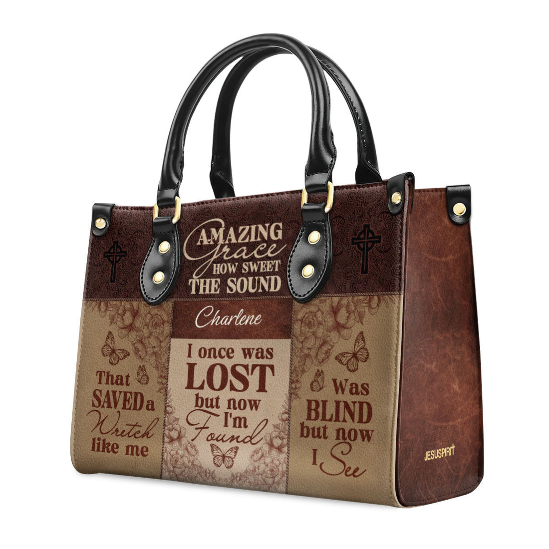 Jesuspirit | Personalized Leather Handbag With Zipper | Amazing Grace LHBM734
