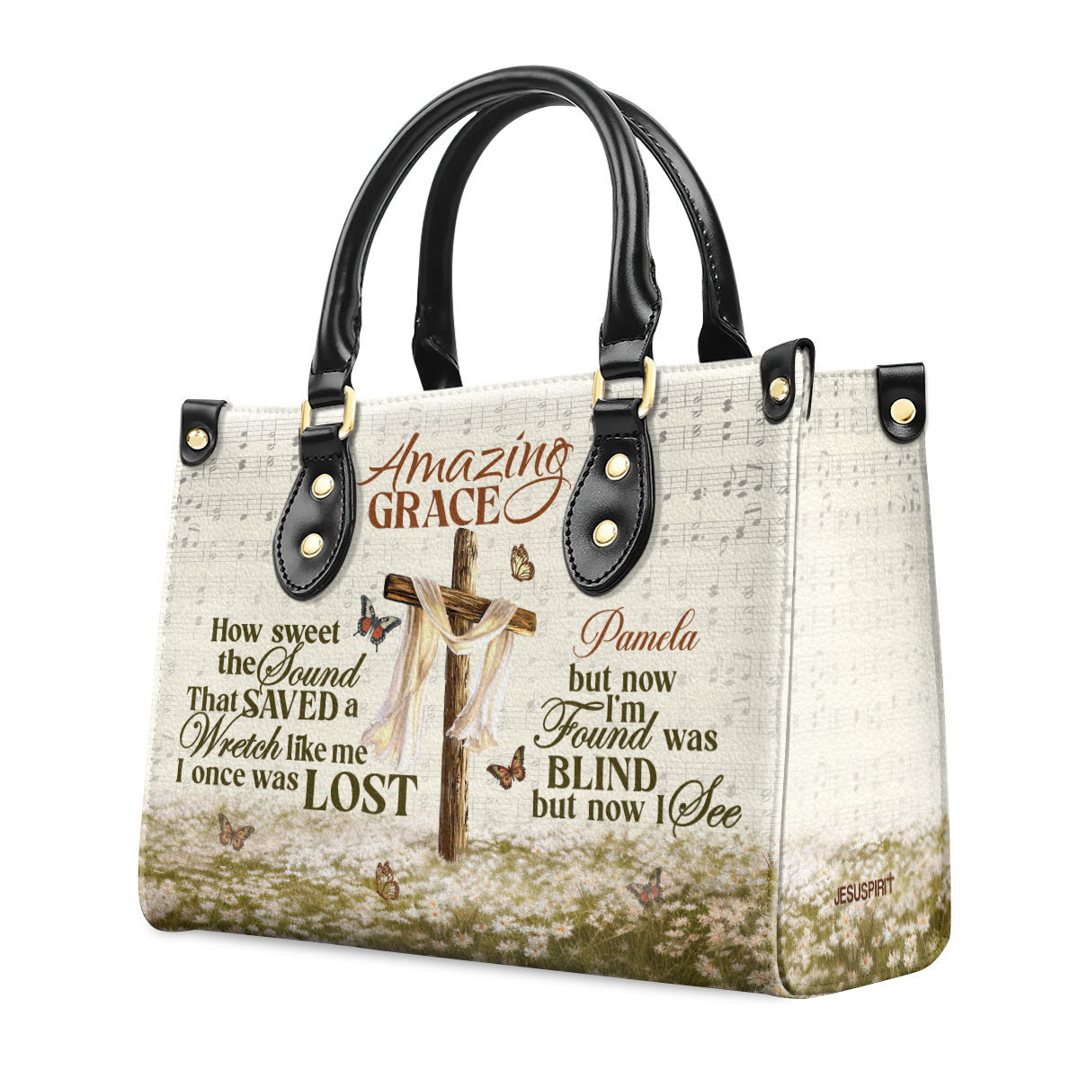 Jesuspirit | Personalized Leather Handbag With Zipper | Amazing Grace LHBM739