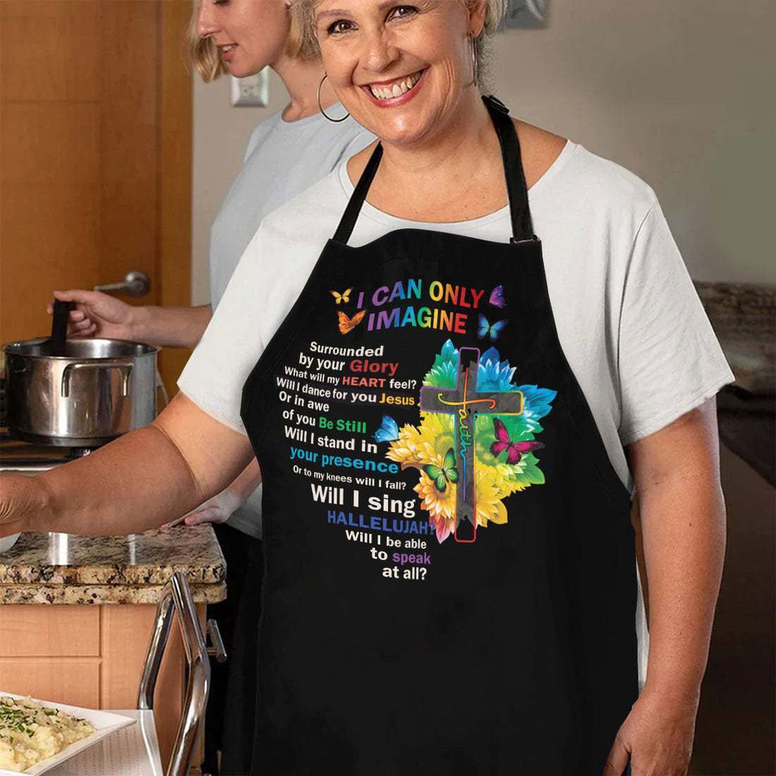 Jesuspirit Apron With Adjustable Neck Strap | Thoughtful Gift For Christians | I Can Only Imagine | Butterfly And Faith Cross HN157