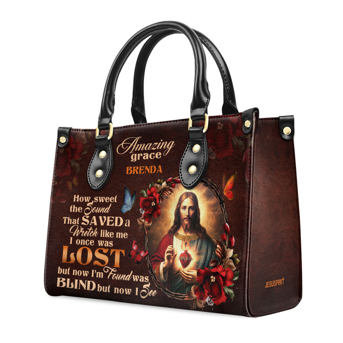 Jesuspirit | Personalized Leather Handbag With Zipper | Jesus Amazing Grace LHBM740