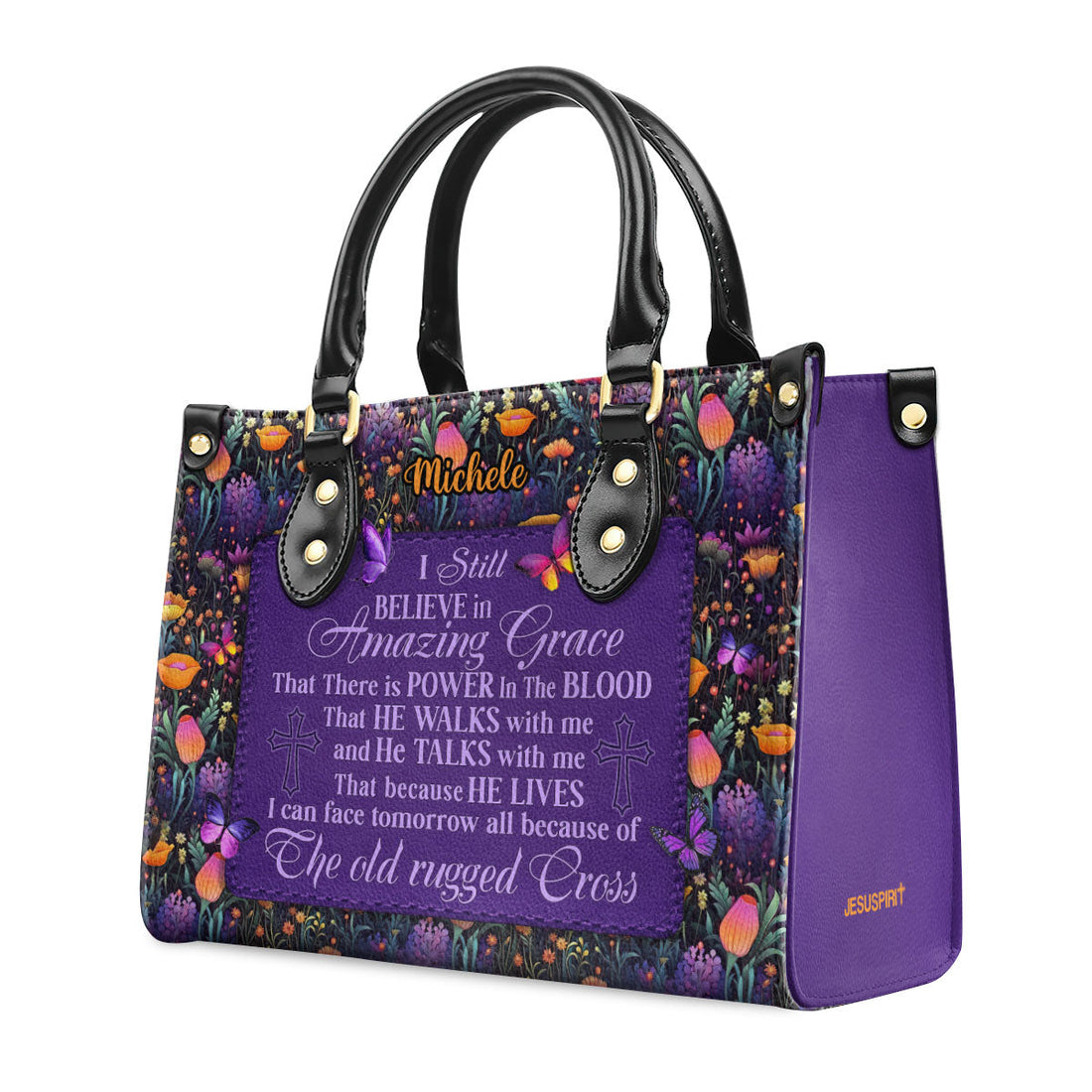 Jesuspirit | Personalized Leather Handbag With Zipper | I Still Believe In Amazing Grace LHBM743