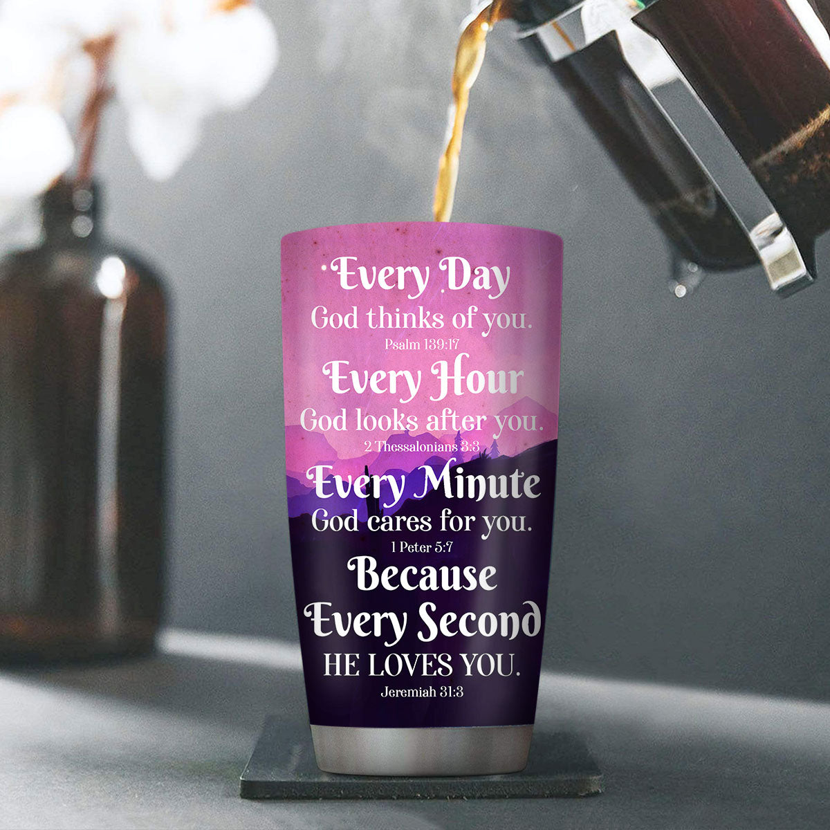 Jesuspirit | Personalized Cross Stainless Steel Tumbler 20oz | Everyday God Thinks Of You | Ideal Gift For Christians SSTHN604
