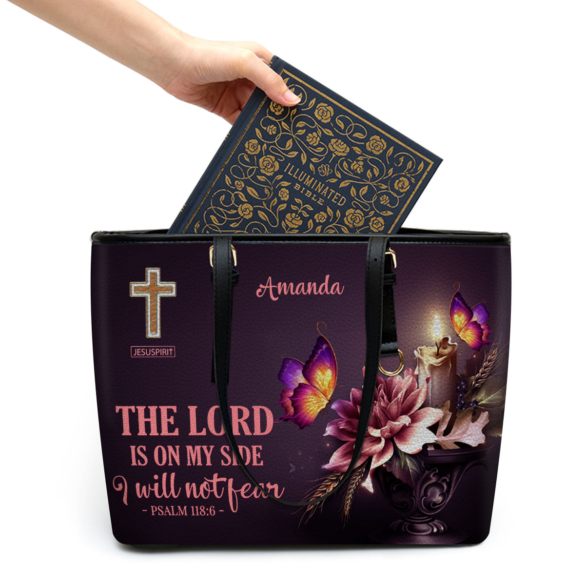 Lovely Personalized Large Leather Tote Bag - The Lord Is On My Side H12