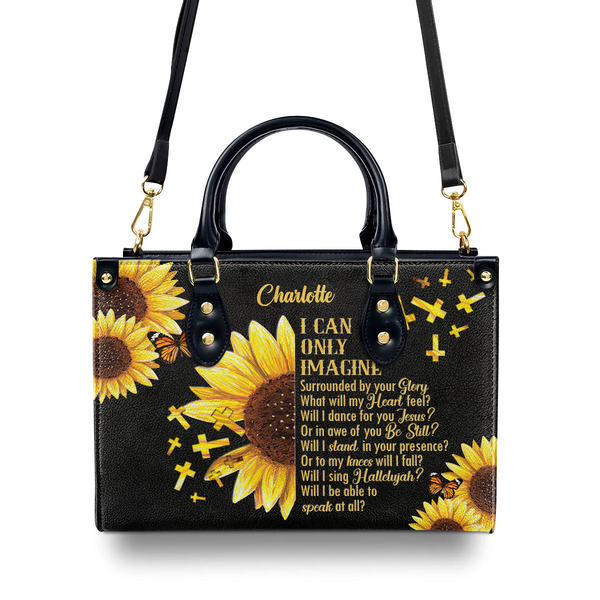 Jesuspirit | I Can Only Imagine | Sunflower And Cross | Personalized Leather Handbag With Handle HN153