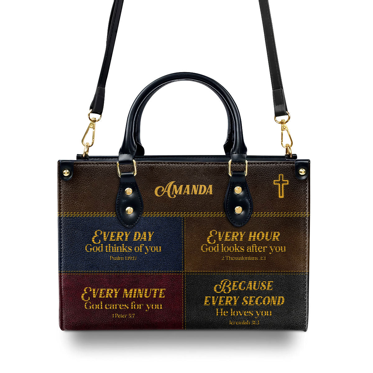 Jesuspirit | Personalized Leather Handbag With Handle | Everyday God Thinks Of You | Meaningful Spiritual Gifts For Christian Woman LHBHN655