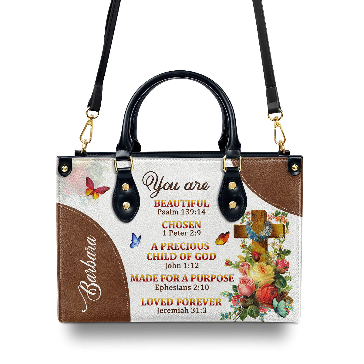 Jesuspirit | A Precious Child Of God | Unique Personalized Leather Handbag For Women | Roses And Cross LHBM705