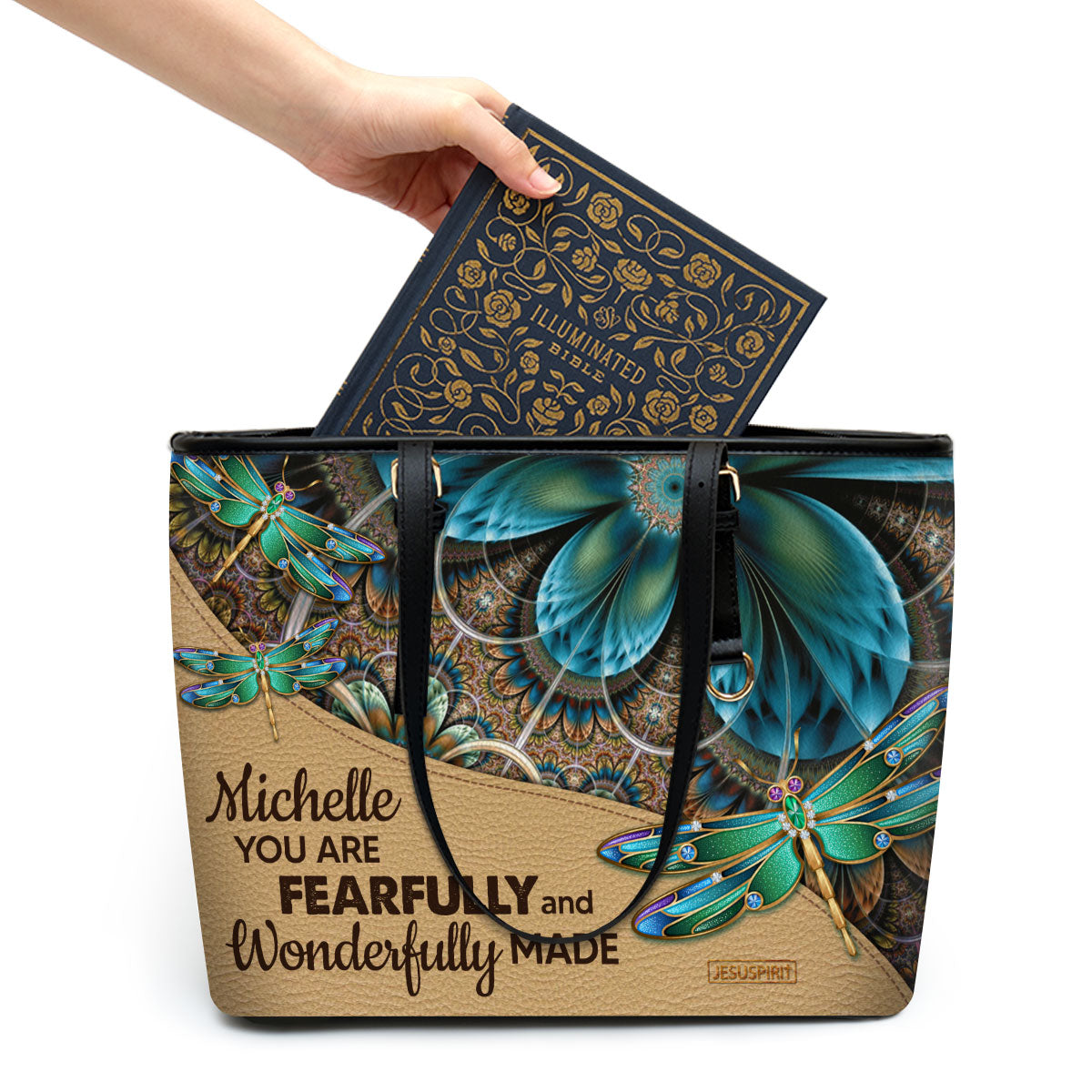 Beautiful Personalized Large Leather Tote Bag - You Are Fearfully And Wonderfully Made NUH271