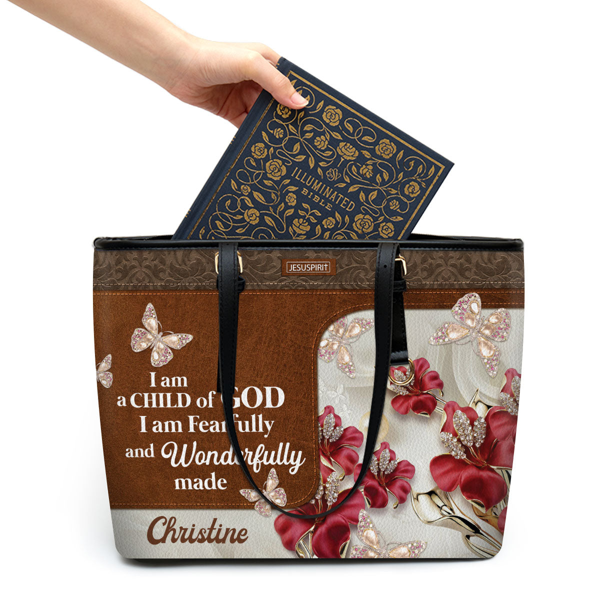 I Am Fearfully And Wonderfully Made - Personalized Large Leather Tote Bag NUH303