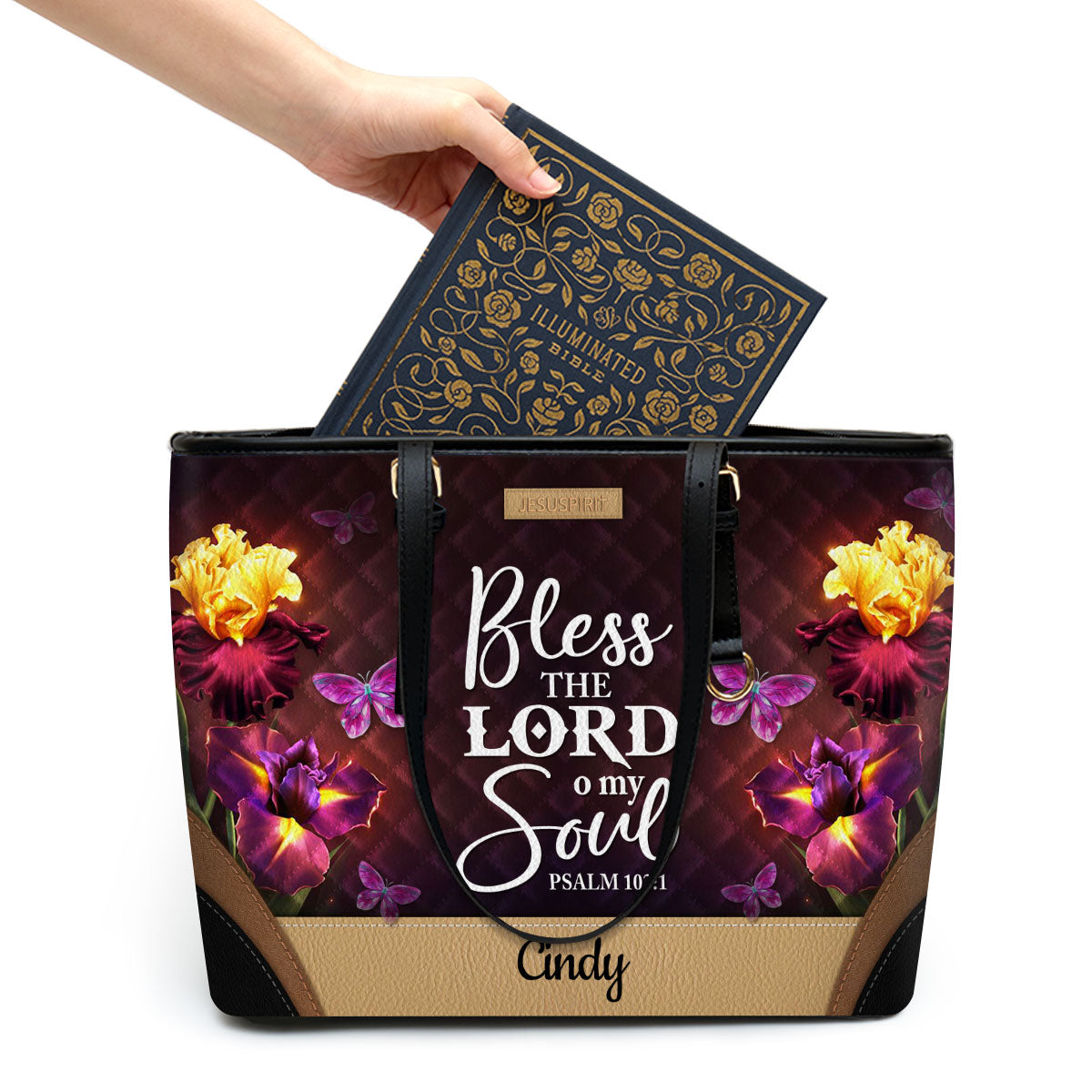 Unique Personalized Large Leather Tote Bag - Bless The Lord O My Soul NUH335