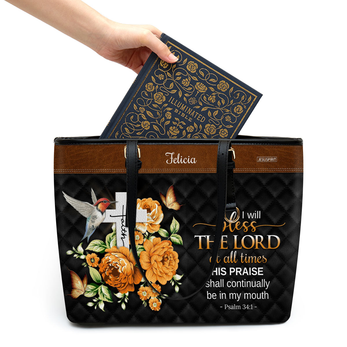 I Will Bless The Lord At All Times - Personalized Large Leather Tote Bag NUH430