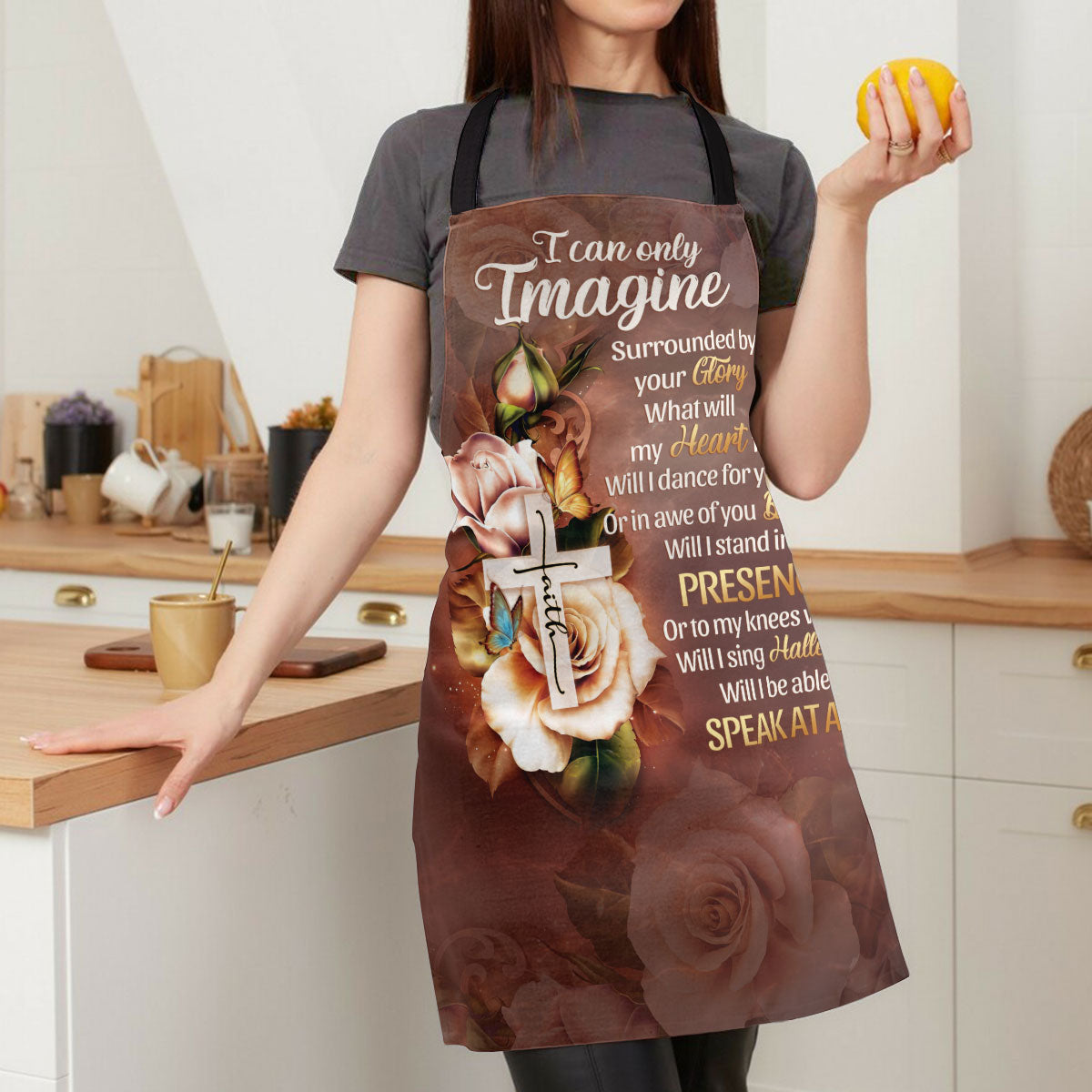 Jesuspirit | Faith Cross And Roses | I Can Only Imagine | Unique Gift For Christians | Apron With Tie Back Closure HN122