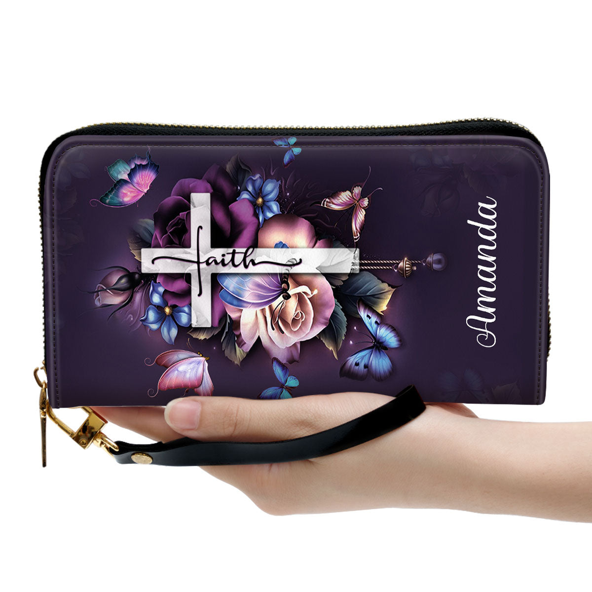 Jesuspirit | Meaningful Gifts For Christian Women | Personalized Purple Zippered Leather Clutch Purse | I Can Only Imagine HH175H