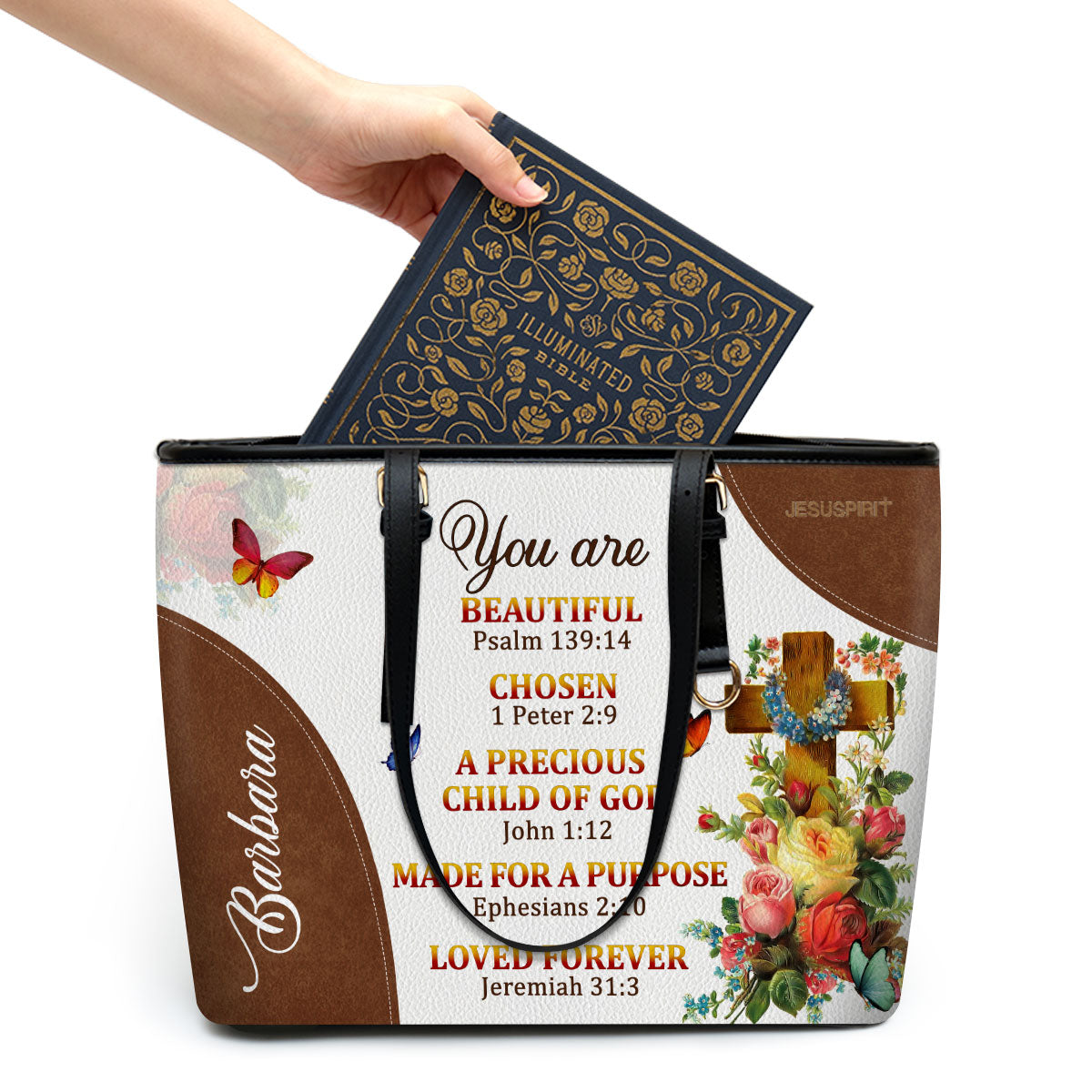 Jesuspirit | Special Personalized Large Leather Tote Bag With Long Strap | A Precious Child Of God LLTBM705