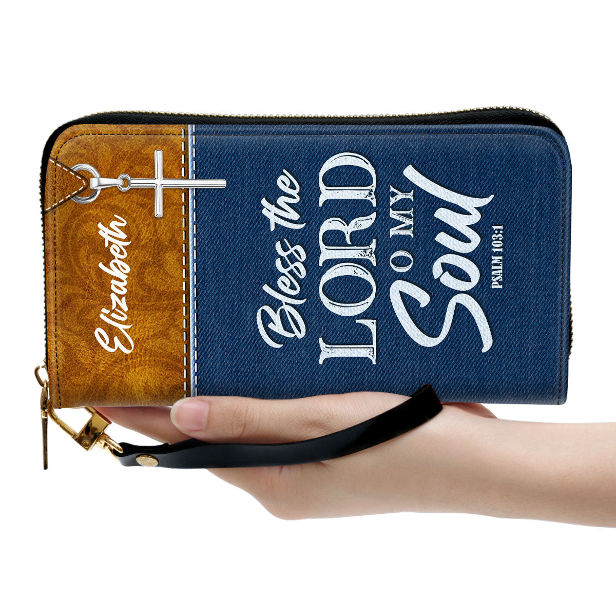 Jesuspirit | Personalized Leather Clutch Purse | Spiritual Gifts For Christian Women | Psalm 103:1 | Bless The Lord O My Soul CPHN675