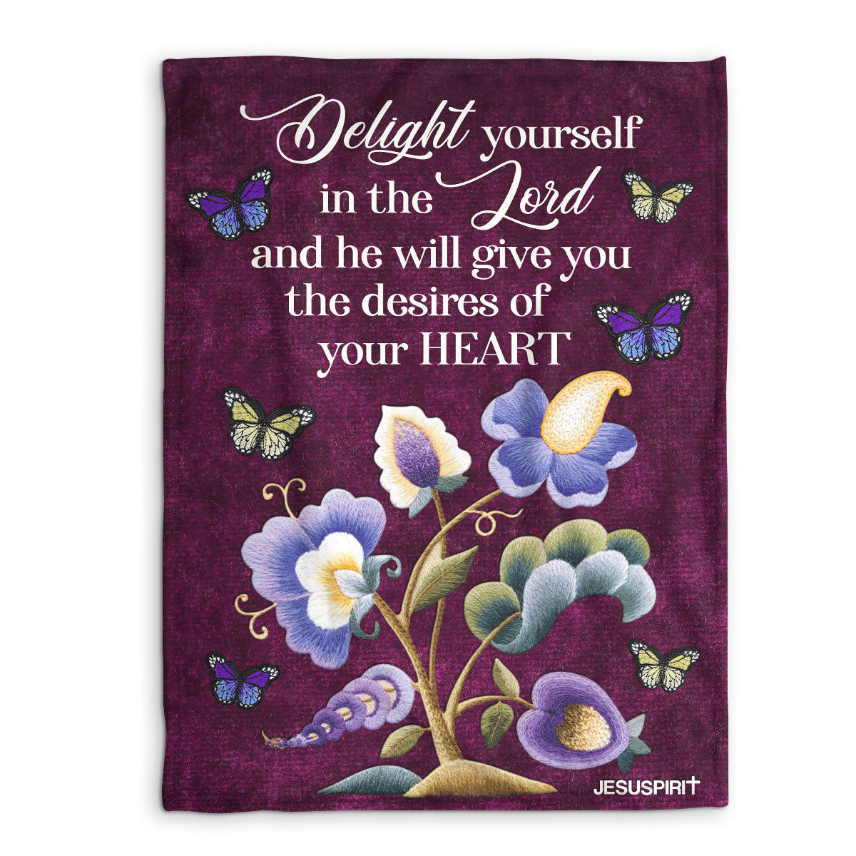 Jesuspirit Fleece Blanket | Delight Yourself In The Lord | Psalm 37:4 | Flower And Butterfly FBHN618