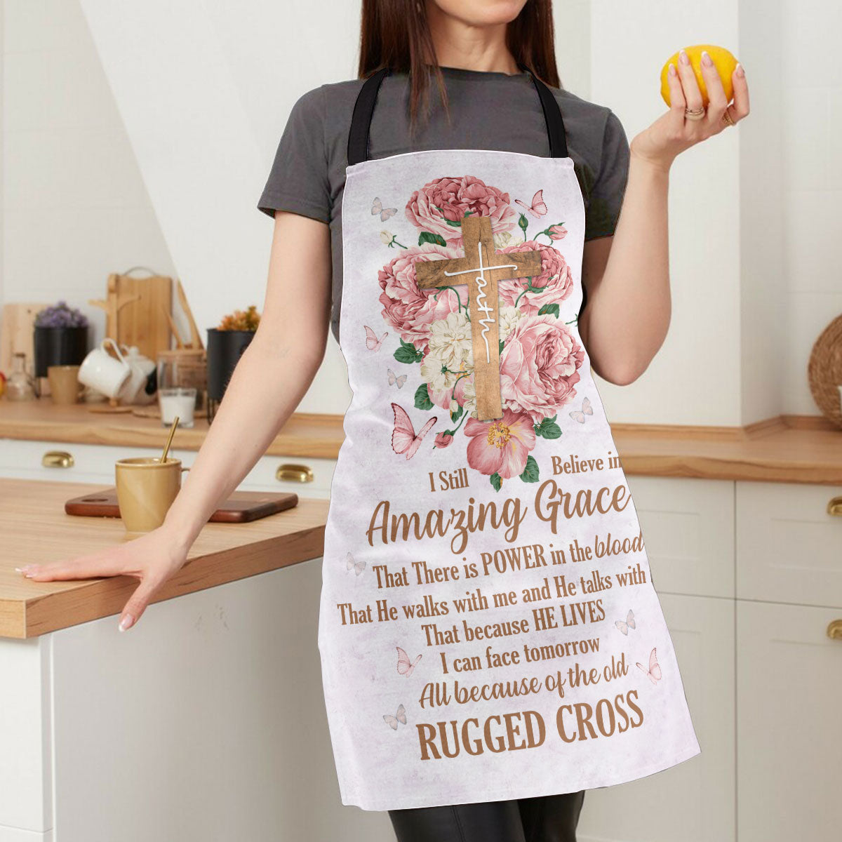 Jesuspirit | Apron With Neck Strap | Flower And Cross | I Still Believe In Amazing Grace A15