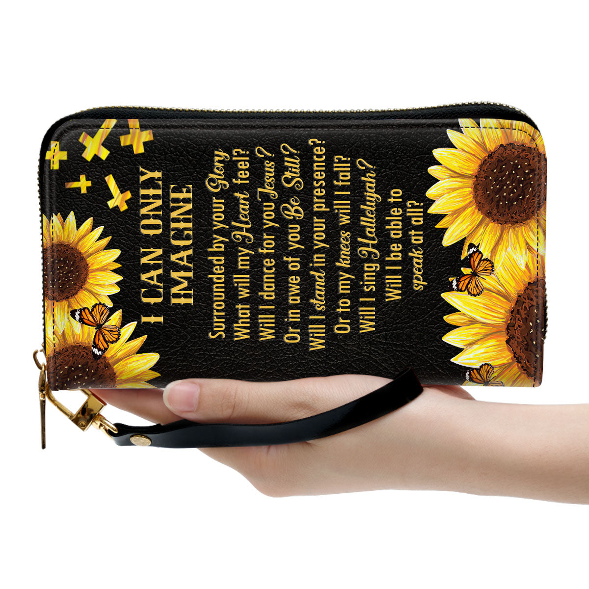 Jesuspirit | Personalized Sunflower Leather Clutch Purse | Christian Gifts For Religious Women | I Can Only Imagine CPHN153B