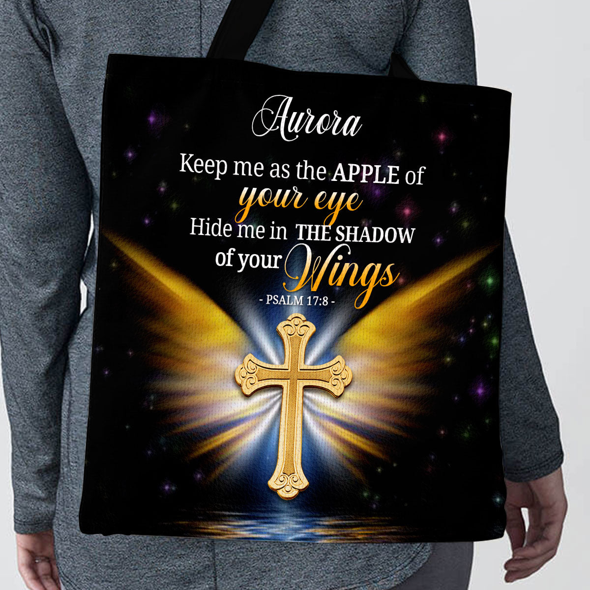 Jesuspirit | Christ Gifts For Women Of God | Psalm 17:8 | Hide Me In The Shadow Of Your Wings | Personalized Tote Bag TBH779