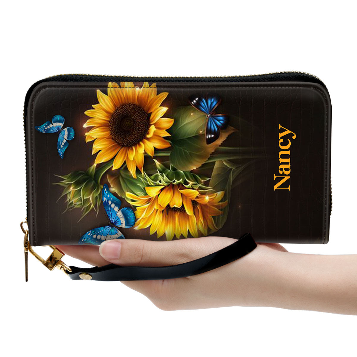 Jesuspirit | Personalized Sunflower Zippered Leather Clutch Purse | Psalm 37:4 | Delight Yourself In The Lord | Inspirational Gifts For Christian Women NUH437H