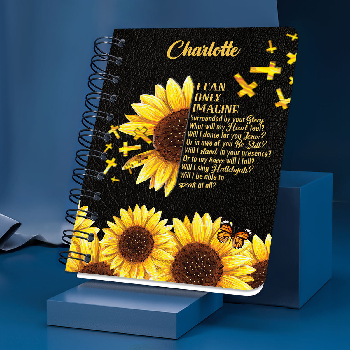 Jesuspirit Personalized Spiral Journal | I Can Only Imagine | Sunflower And Cross | Useful Gift For Church Members SJHN153