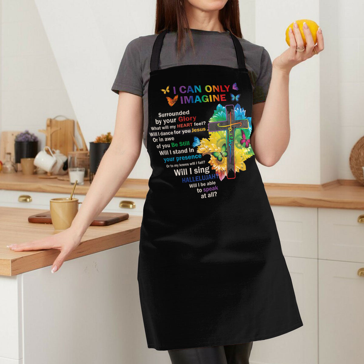 Jesuspirit Apron With Adjustable Neck Strap | Thoughtful Gift For Christians | I Can Only Imagine | Butterfly And Faith Cross HN157